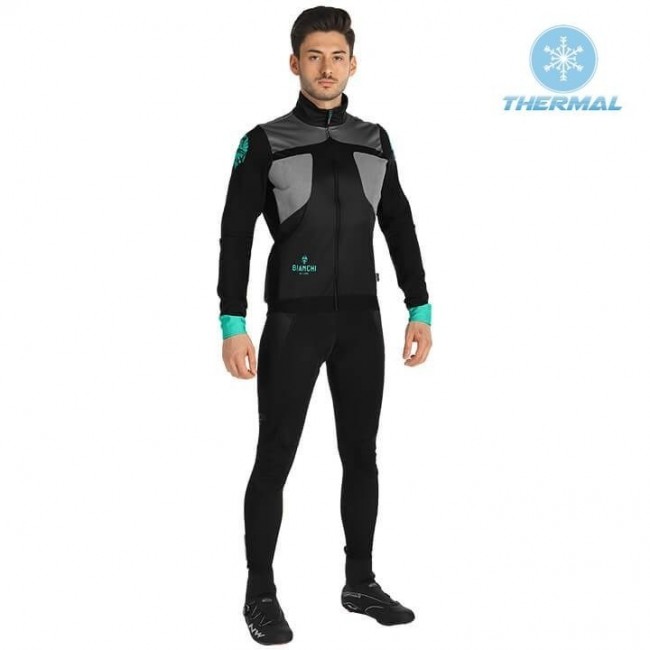 2019 Bianchi Zwart-Grey Thermal Fietskleding Set Wielershirts Lange Mouw+Lange Wielrenbroek Bib 473KLPV 2019 Bianchi Zwart-Grey Thermal Fietskleding Set Wielershirts Lange Mouw+Lange Wielrenbroek Bib 473KLPV