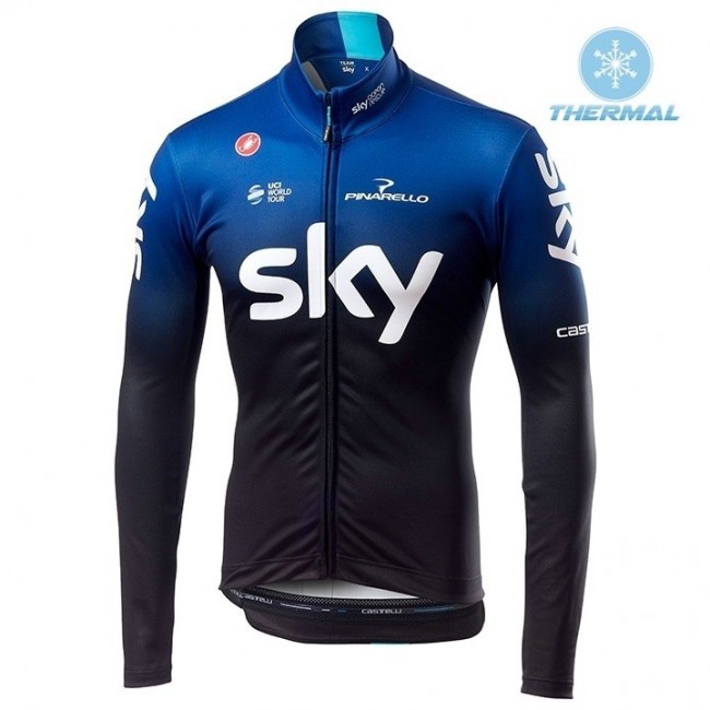 2019 SKY Team Zwart-Blauw Thermal Wielershirt Lange Mouw 637TBOY 2019 SKY Team Zwart-Blauw Thermal Wielershirt Lange Mouw 637TBOY
