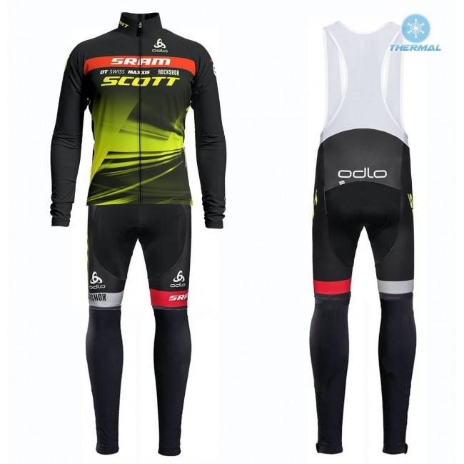 2019 Scott Sram Zwart-Geel Thermal Fietskleding Set Wielershirts Lange Mouw+Lange Wielrenbroek Bib 505SXMD 2019 Scott Sram Zwart-Geel Thermal Fietskleding Set Wielershirts Lange Mouw+Lange Wielrenbroek Bib 505SXMD