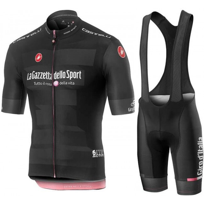 Giro D'Italia 2019 Black Fietskleding Set Wielershirt Korte Mouw+Korte Fietsbroeken Bib Giro D'Italia 2019 Black Fietskleding Set Wielershirt Korte Mouw+Korte Fietsbroeken Bib
