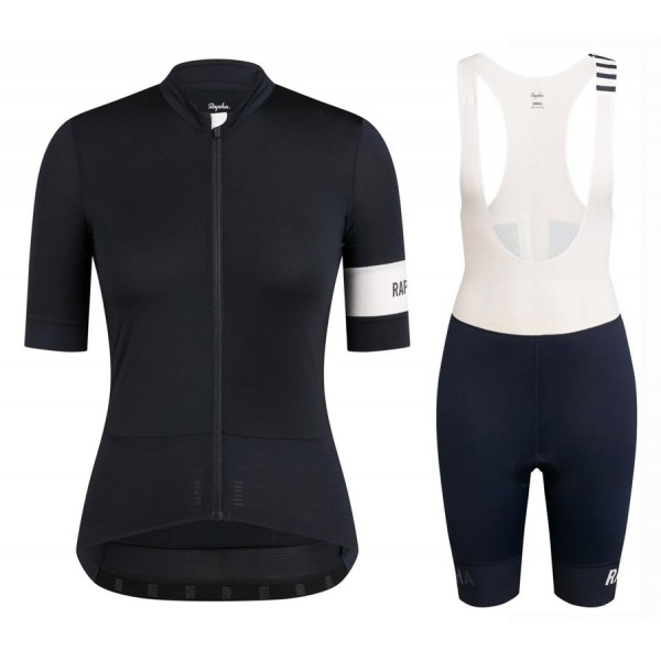 2020 Rapha Pro Team Dames's Zwart-Wit Fietskleding Set Wielershirt Korte Mouw+Korte Fietsbroeken Bib 658PAKY