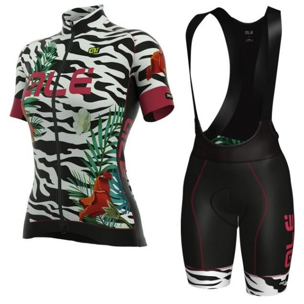 ALE PRR FLOWERS Dames Wit Wielerkleding Set Wielershirt Korte+Korte Fietsbroeken Bib