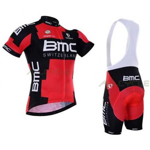 2016 BMC Wielerkleding Set Wielershirt Korte Mouwen+Fietsbroeken Bib Zwart Rood