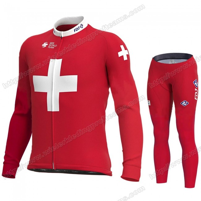 Swiss FDJ 2020 Fietskleding Set Wielershirts Lange Mouw+Lange Wielrenbroek Bib MZGIG Swiss FDJ 2020 Fietskleding Set Wielershirts Lange Mouw+Lange Wielrenbroek Bib MZGIG