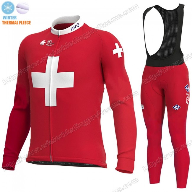 Swiss FDJ Winter Thermal Fleece 2020 Fietskleding Set Wielershirts Lange Mouw+Lange Wielrenbroek Bib YWDHS Swiss FDJ Winter Thermal Fleece 2020 Fietskleding Set Wielershirts Lange Mouw+Lange Wielrenbroek Bib YWDHS