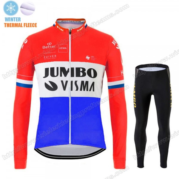 Winter Thermal Fleece Jumbo Visma 2020 Dutch Wielershirts Lange Mouwen+Lange Wielrenbroek SRULX