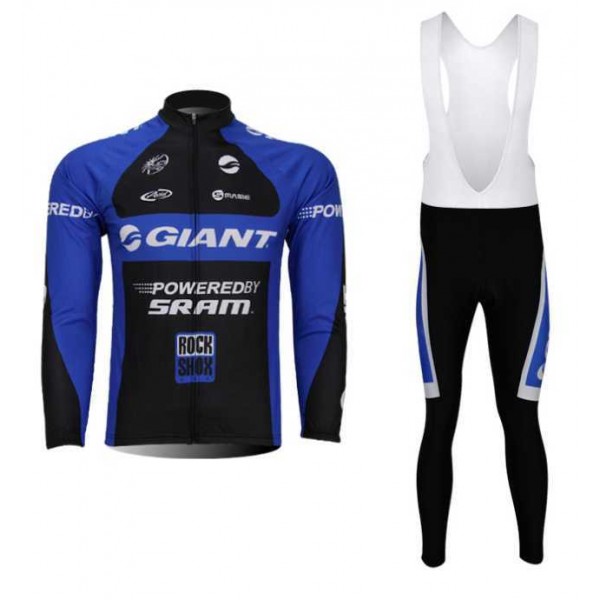 Giant Wielerkleding Set Wielershirt Lange Mouw+Lange Fietsbroeken Bib Blauw