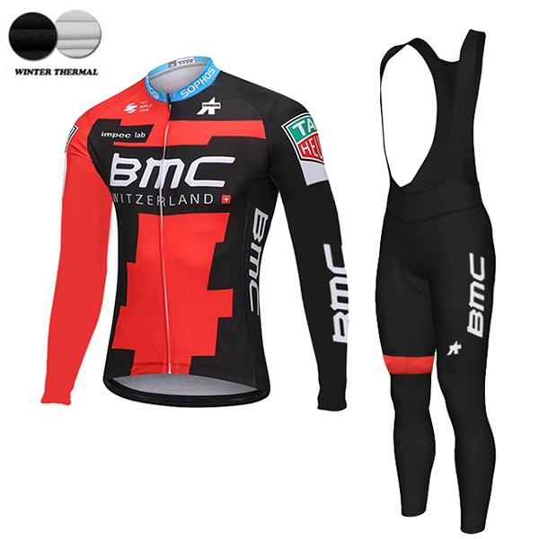 BMC Racing Team 2018 Winter Fietskleding Wielershirt Lange Mouw+Lange Fietsbroeken Bib