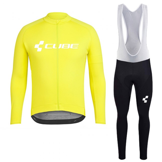 2018 Cube Geel Fietskleding Set Wielershirt Lange Mouw+Lange Fietsbroeken Bib 2018 Cube Geel Fietskleding Set Wielershirt Lange Mouw+Lange Fietsbroeken Bib