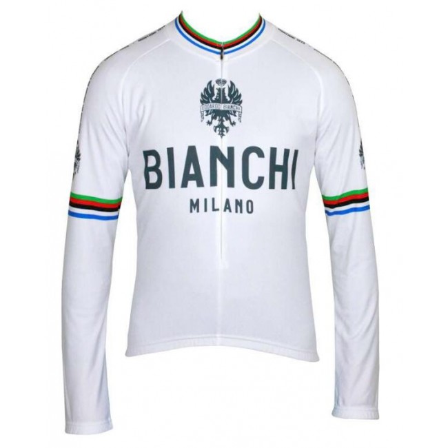 BIANCHI MILANO LEGGENDA Campione Del Mondo Wit Wielershirt Lange Mouw BIANCHI MILANO LEGGENDA Campione Del Mondo Wit Wielershirt Lange Mouw