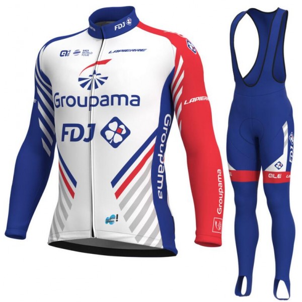 Groupama Fdj 2018 Fietskleding Set Wielershirt Lange Mouw+Lange Fietsbroeken Bib