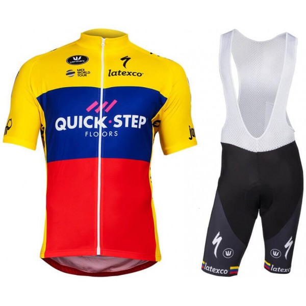 Quick Step Floors Ecuadorian Champion 2018 Fietskleding Set Wielershirt Korte Mouw+Korte Fietsbroeken Bib