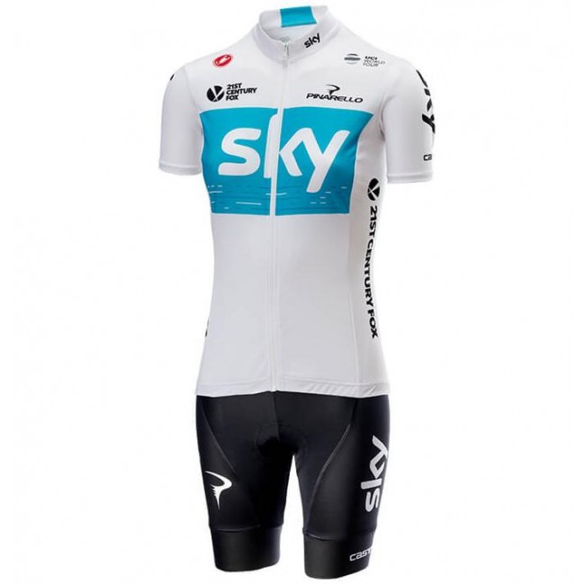 Team Sky 2018 Dame Wit Fietskleding Set Wielershirt Korte Mouw+Korte Fietsbroeken Team Sky 2018 Dame Wit Fietskleding Set Wielershirt Korte Mouw+Korte Fietsbroeken