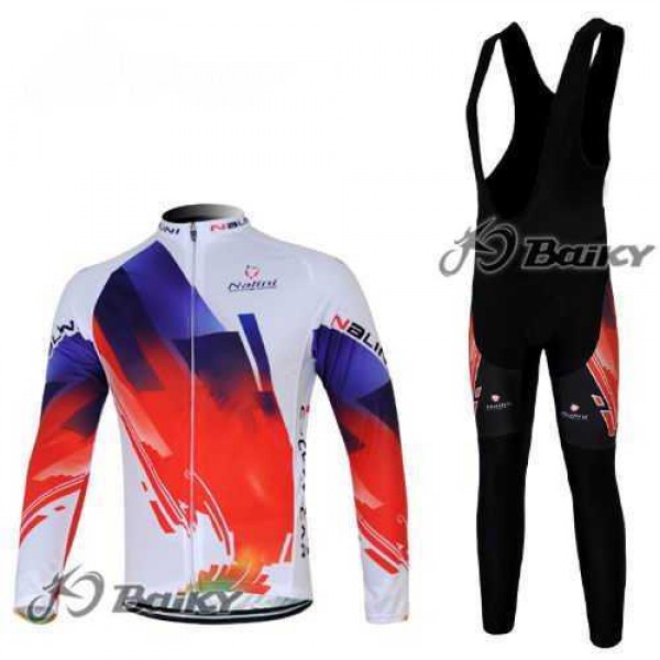 Nalini Pro Team Fietskleding Set Wielershirts Lange Mouw+Lange Fietsbroeken Bib Rood Wit