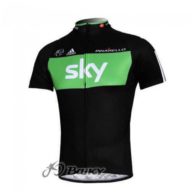 SKY Pro Team Wielershirt Met Korte Mouwen Zwart Groen SKY Pro Team Wielershirt Met Korte Mouwen Zwart Groen
