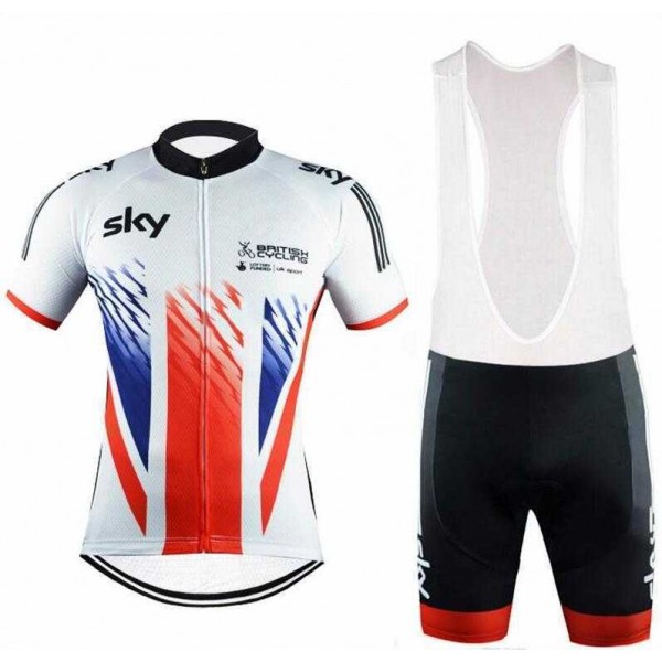 2016 SKY British Fietskleding Set Fietsshirt Met Korte Mouwen+Korte Koersbroek Rood Wit Zwart