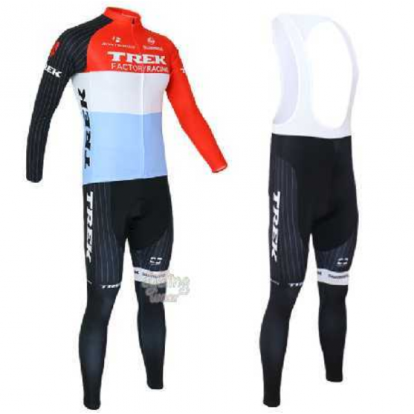 Trek Factory Racing 2014 Fietskleding Wielershirt Lange Mouwen+Lange Fietsbroeken Bib Rood Wit